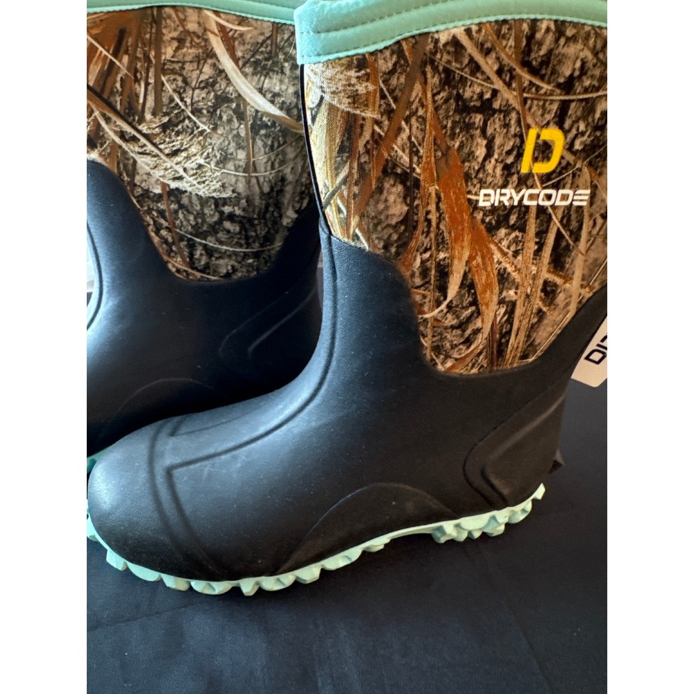 Drycode Womens Rubber Boots Camo Green Mint Cleated Waterproof Insulated Size 7 - Picture 9 of 16